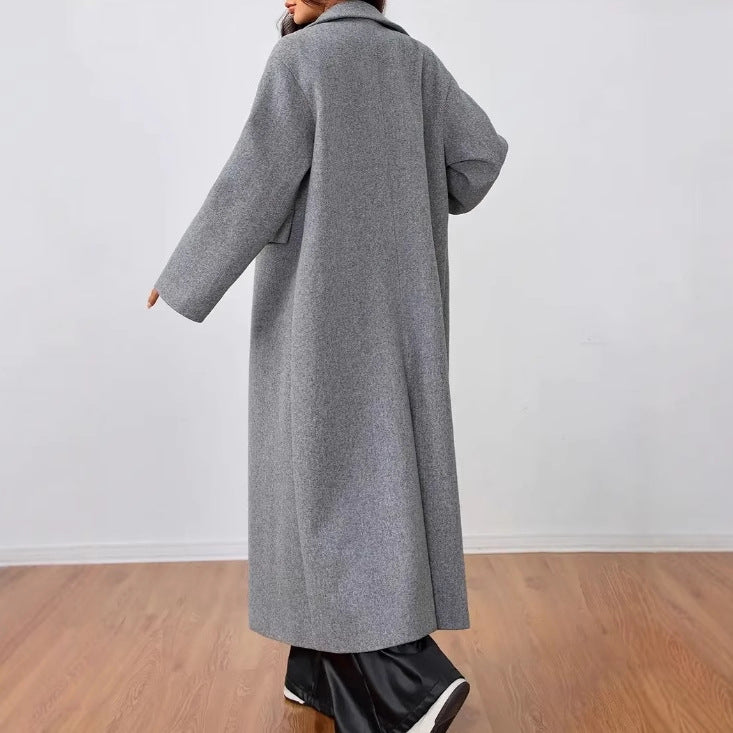 Women's Woolen Casual Elegant Lapel Long Loose Coats