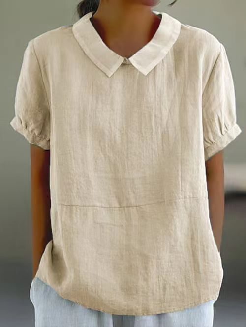 Women's Loose Lapels Shirt Sleeve Cotton Shorts