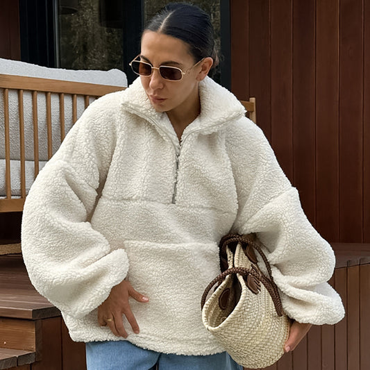 Cashmere Thermal Pullover Hoodie Zipper Collar Sweaters