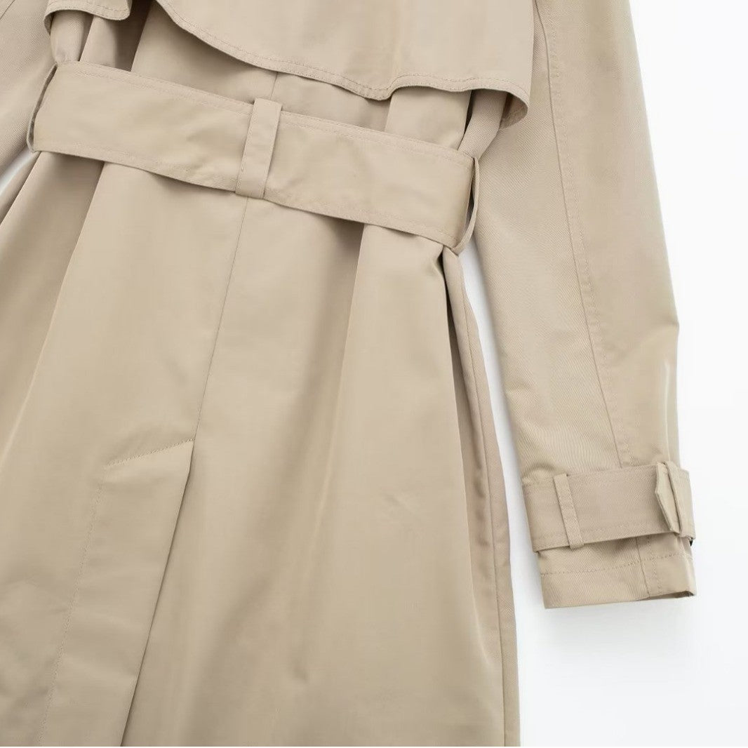 Women's Mid-length Draping Casual Khaki Double-breasted Elegant Coats