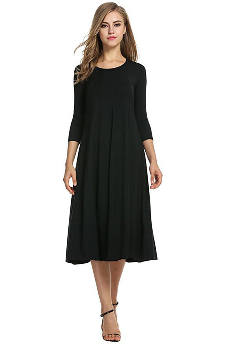 Round Neck Shirt With Half Sleeve Solid Color Dresses