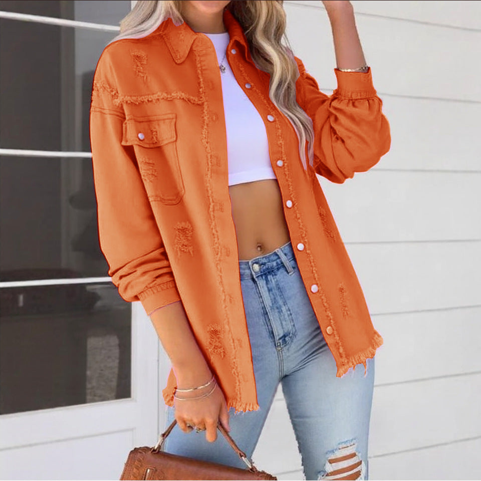Pretty Russia Denim With Hole Loose Jackets