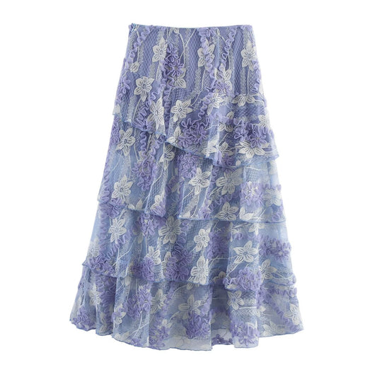Women's Summer Mid-length Temperament Mesh Laminated Skirts