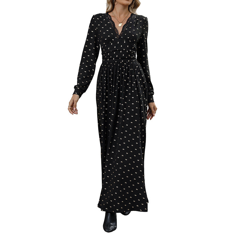 Autumn Elegant Retro Style Lace Bow Dresses
