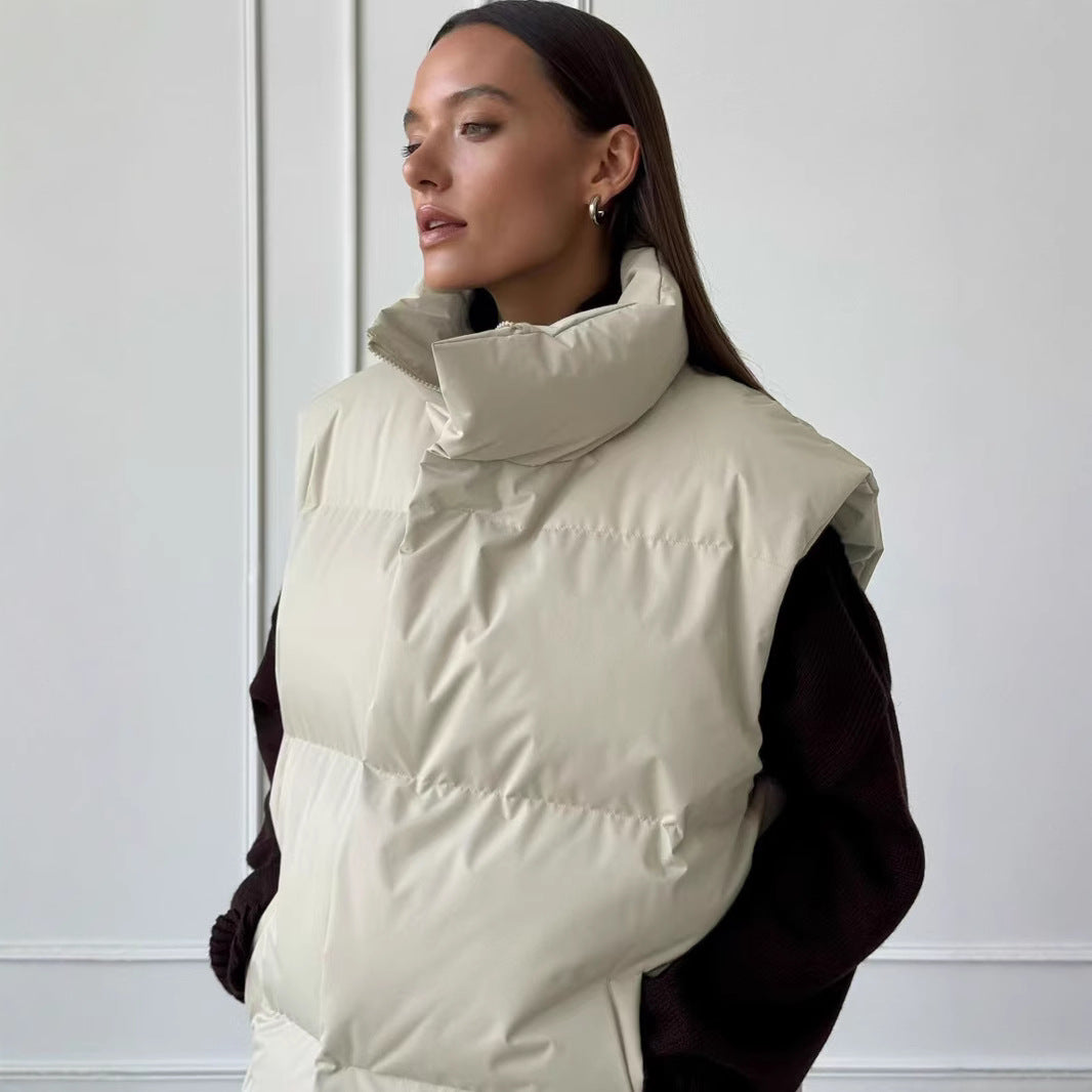 Women's Cotton Warm Cushion Zipper Stand Collar Vests