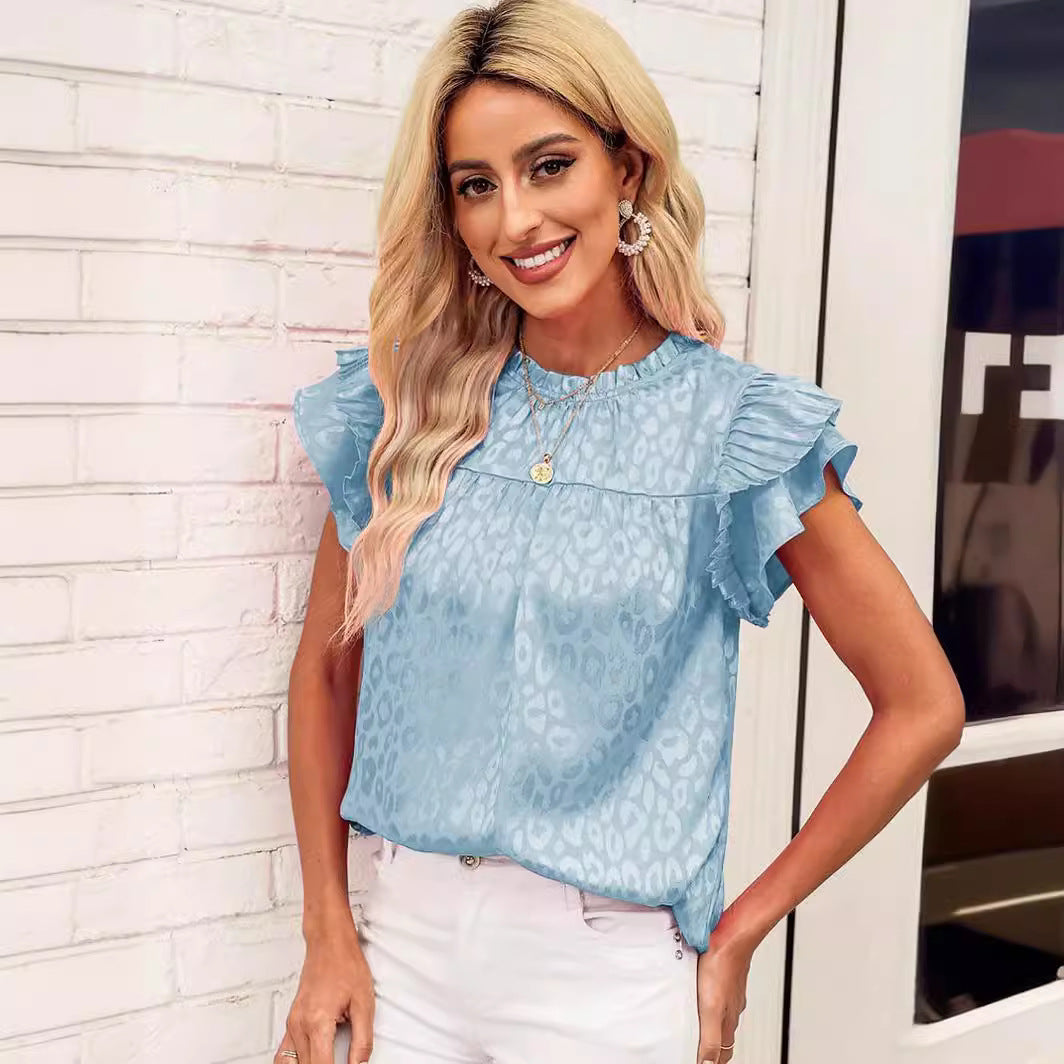 Women's Summer Fashion Printed Ruffle Sleeve Fluted Blouses
