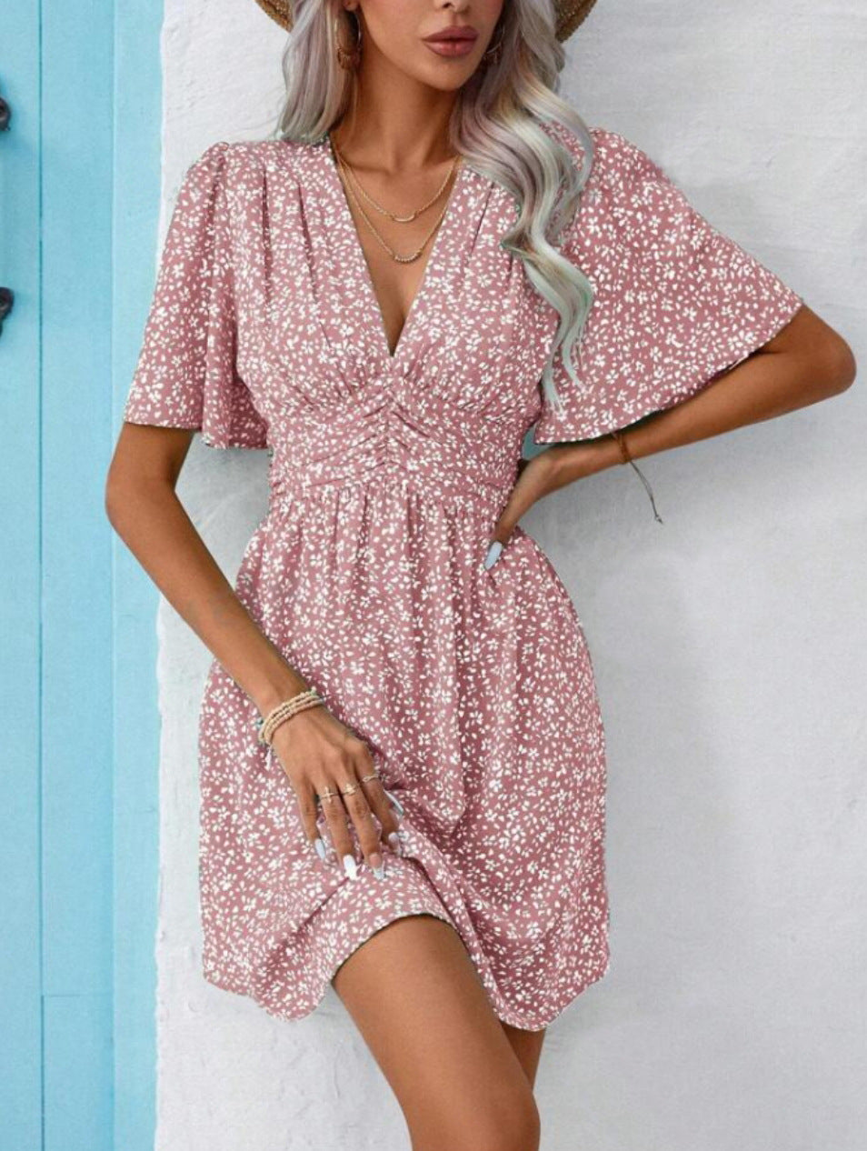 Summer Ruffle Sleeve Smocking Small Floral Dresses