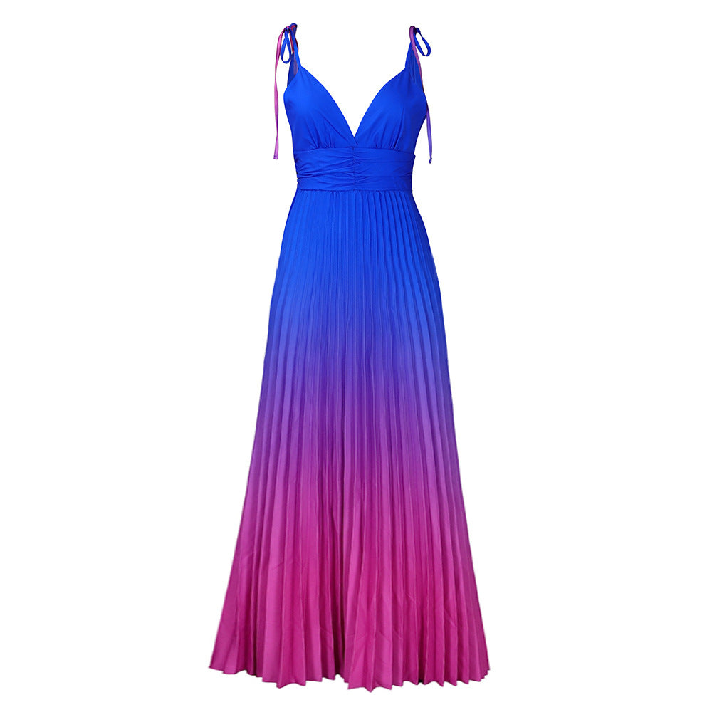 Women's Deep Sexy Pleated Spaghetti Straps Chest Wrap Dress