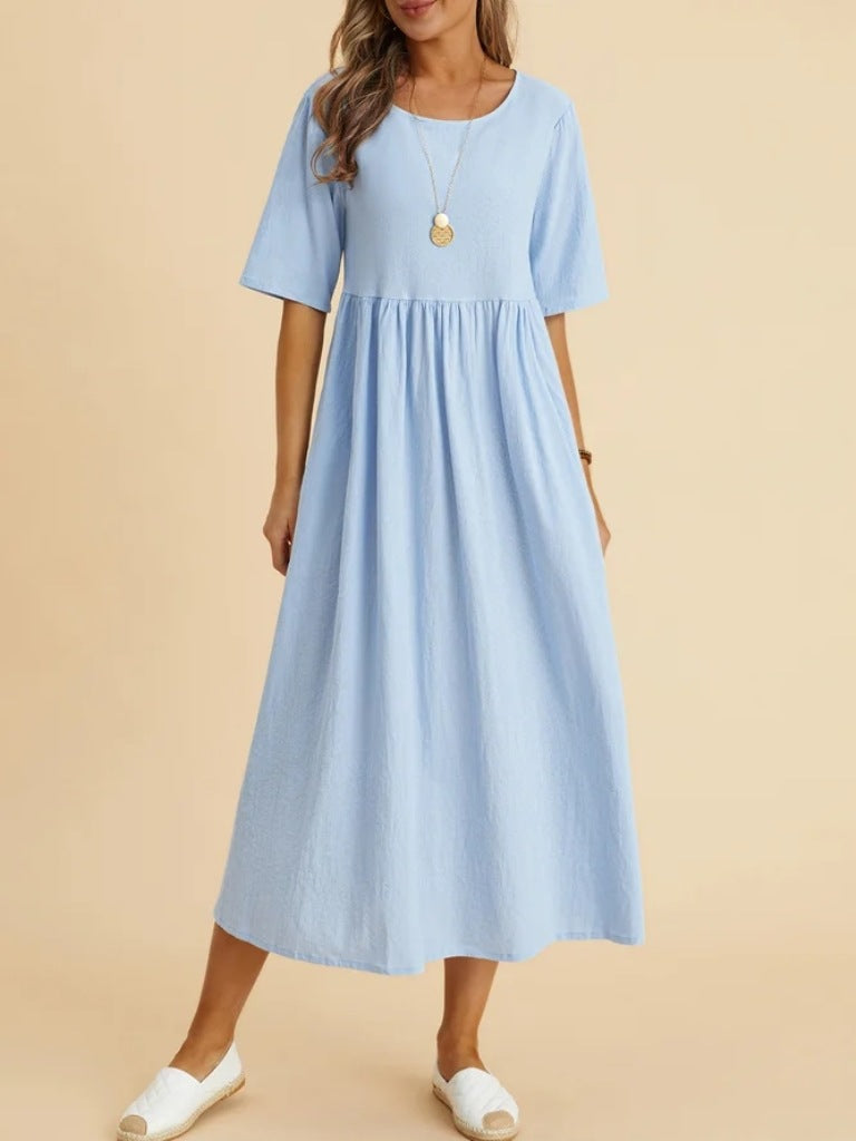Women's Large Loose Cotton Linen Half Sleeve Dresses
