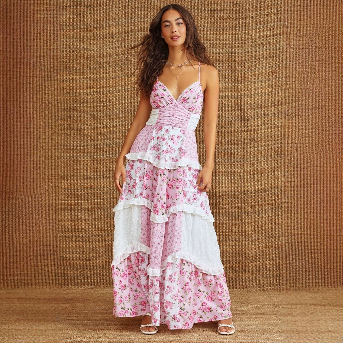 Simple Sexy Lace Stitching Design Floral Dresses