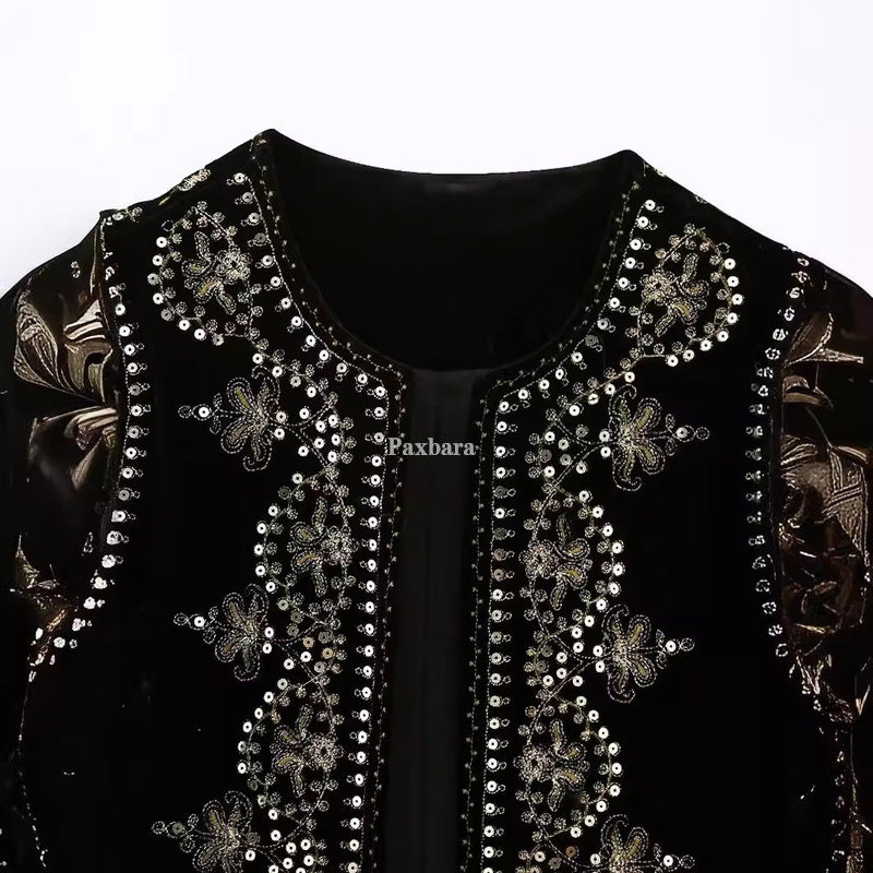 Women's Retro Fashion Casual Embroidered Veet Vests