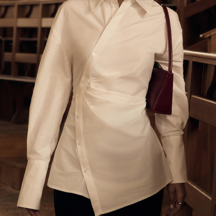Women's Cotton White Lapel Long Sleeve Shirt Blouses