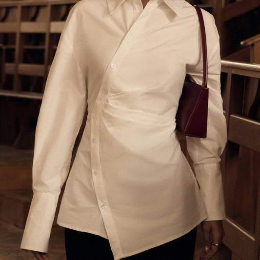Women's Cotton White Lapel Long Sleeve Shirt Blouses