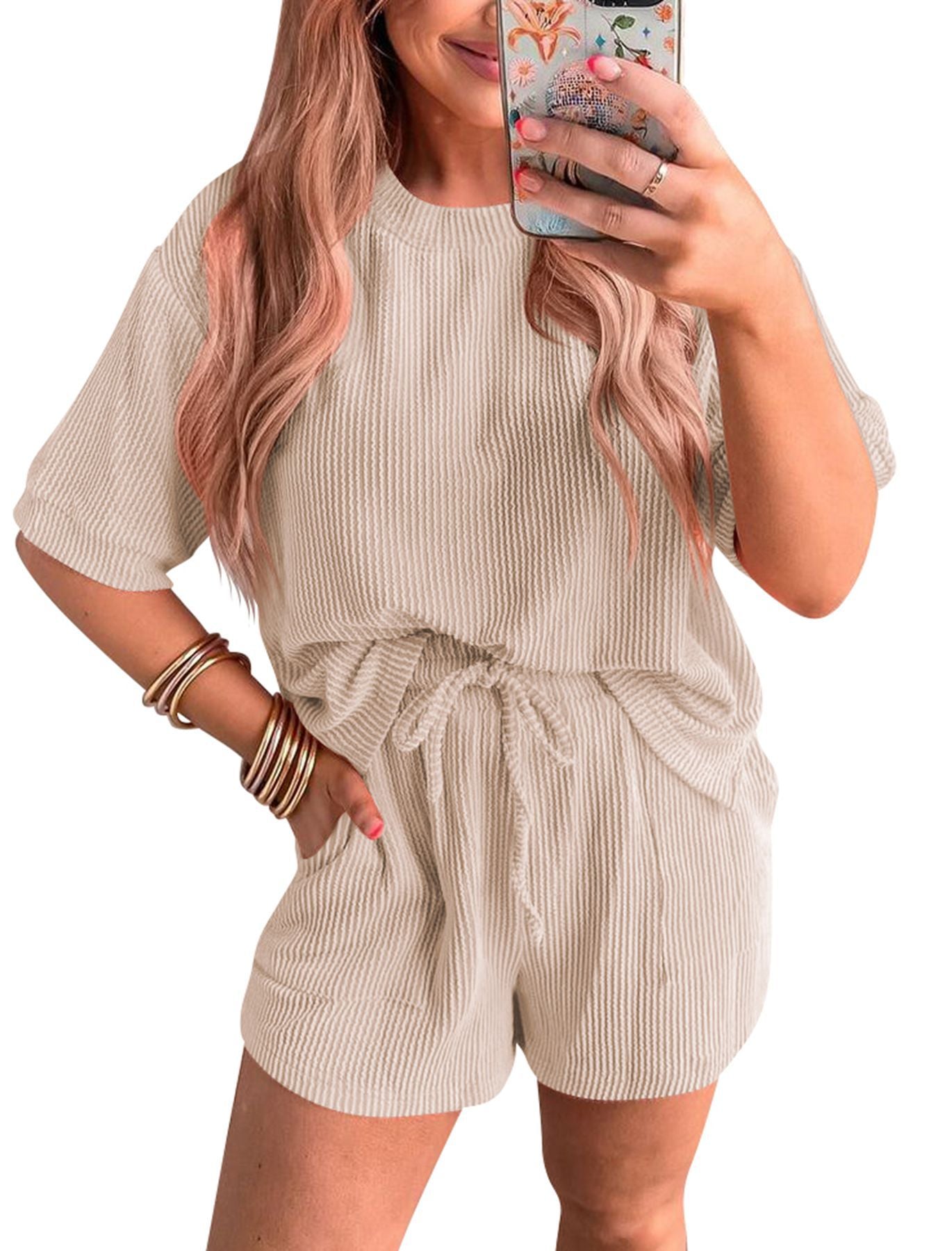 Women's Twist Strip Sleeve Drawstring Casual Suits