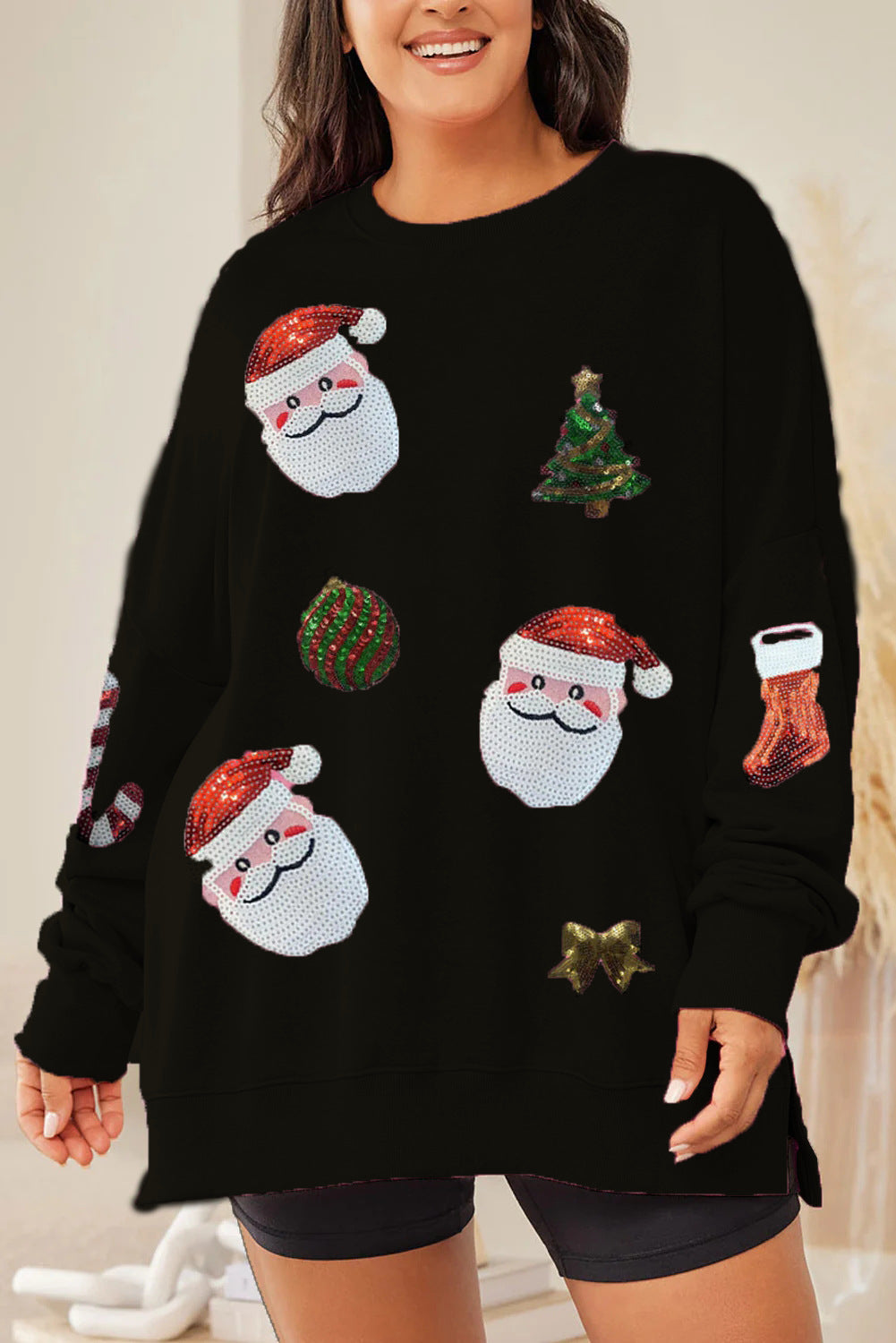 Women's Christmas Sequins Loose Casual Long Sleeves Sweaters