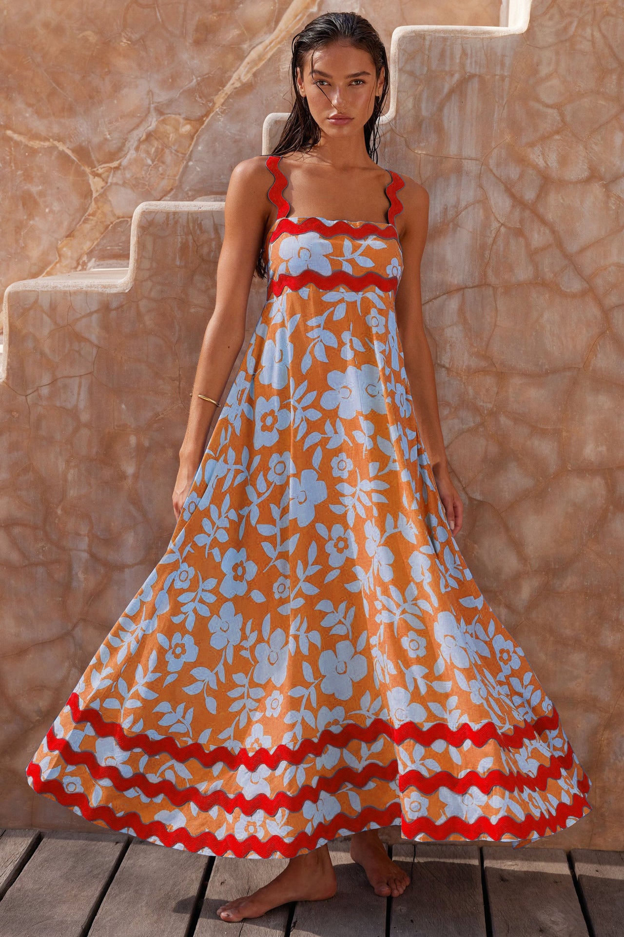 Women's Stylish Suspender Dress Printed Long Dresses