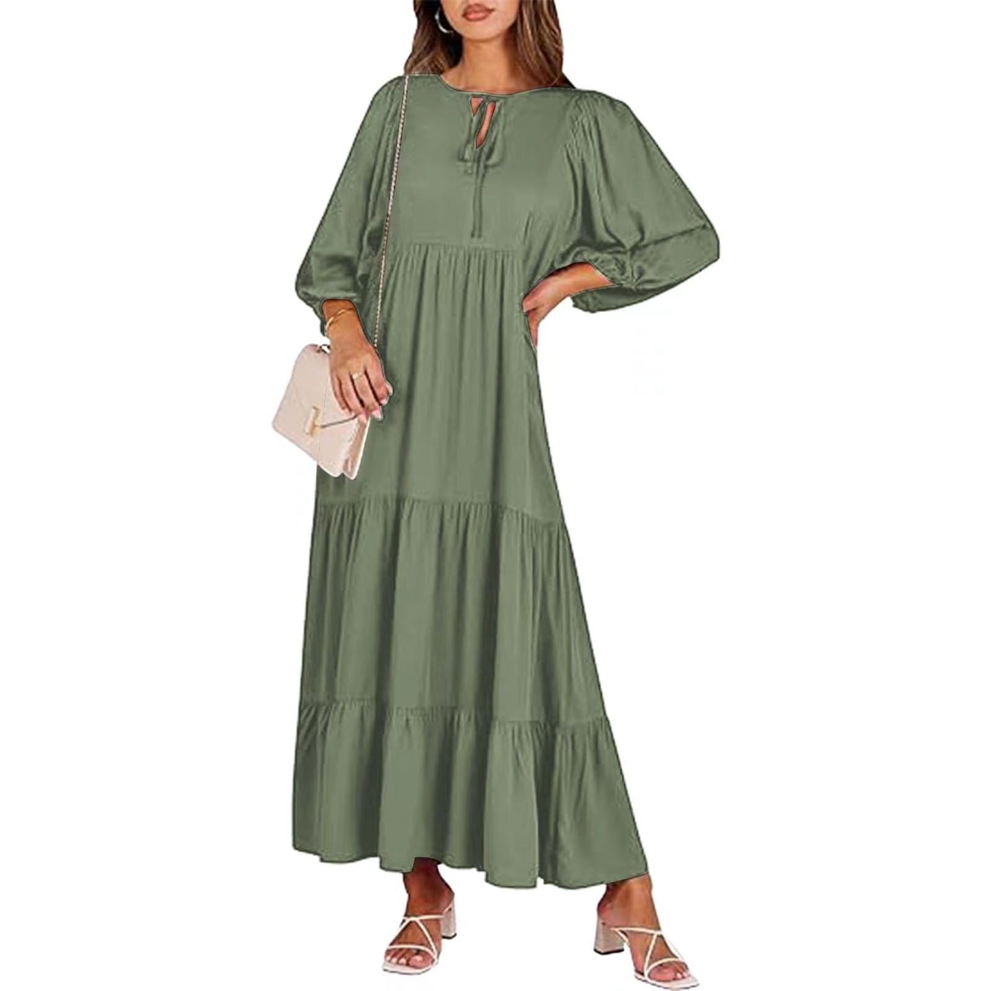 Women's Autumn Geometric Collage Puff Sleeve Dress Street Clothing