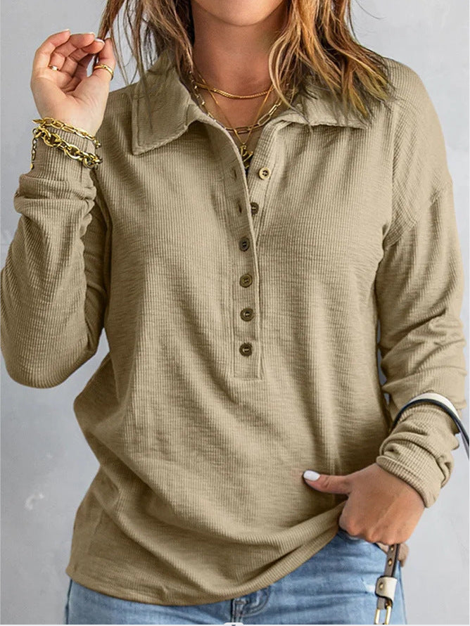 Women's Solid Color Single-breasted Lapel Long Sleeve Loose Sweaters