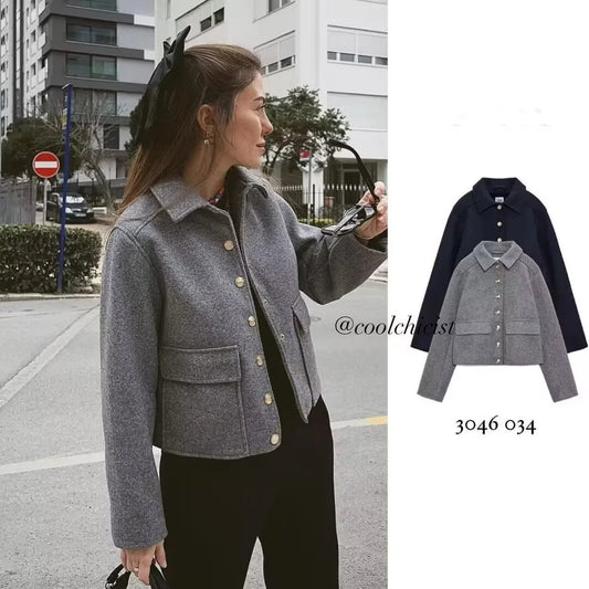 Women's Lapel Single Breasted Soft Metal Buckle Coats