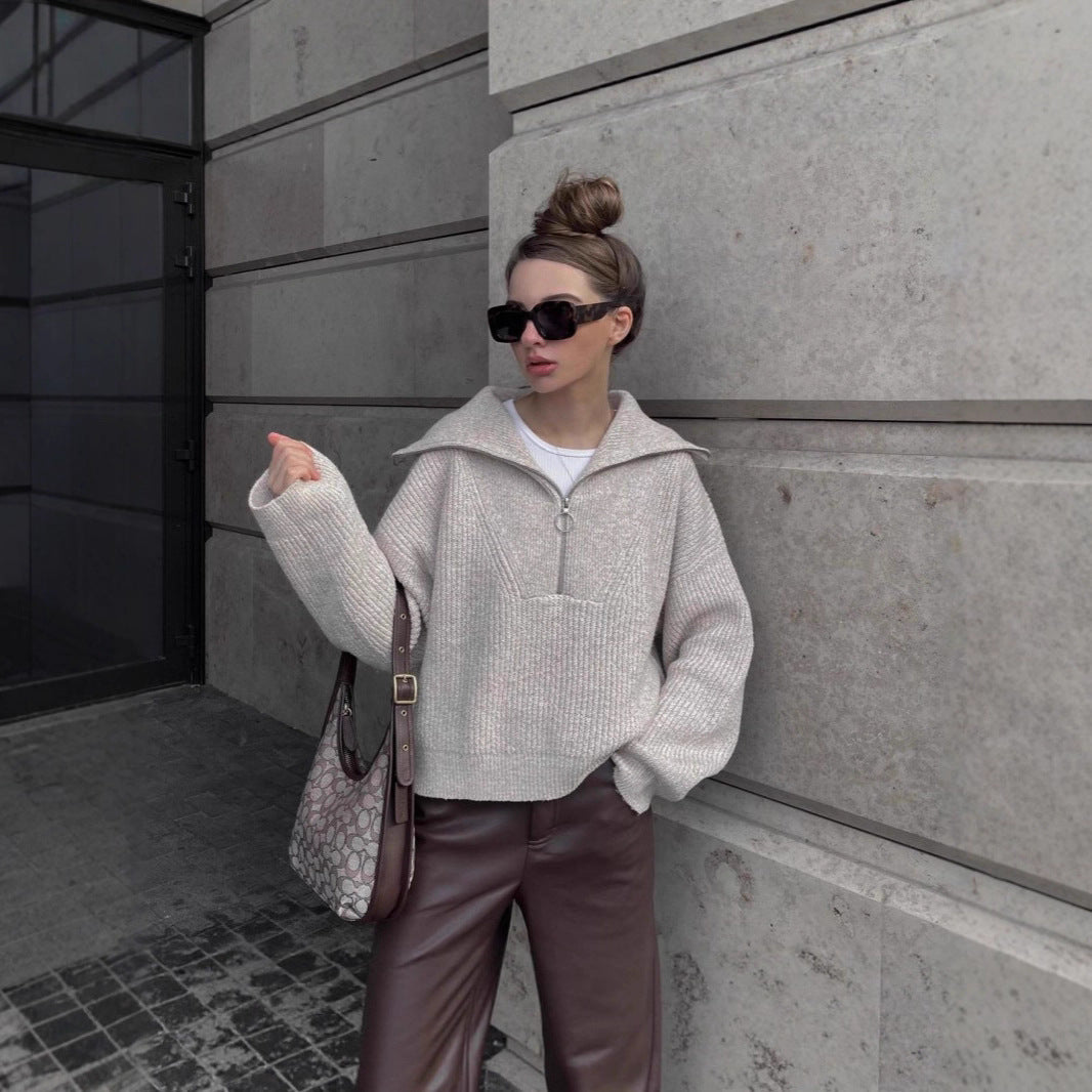 Women's Russian Half Zip Knit Casual Sweaters