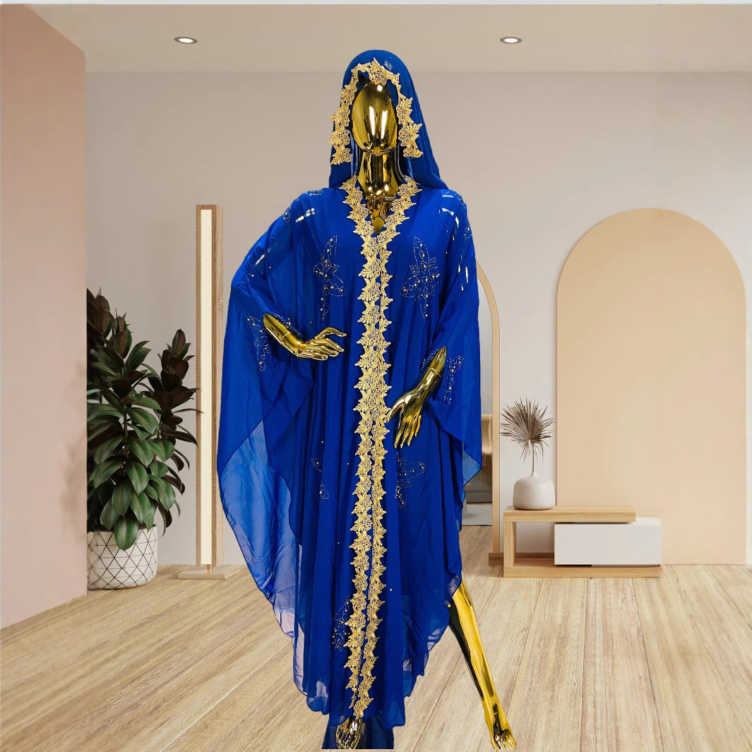 Women's Embroidery Lace Muslim Dress African Hooded Blouses