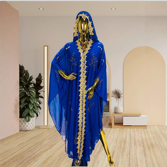 Women's Embroidery Lace Muslim Dress African Hooded Blouses