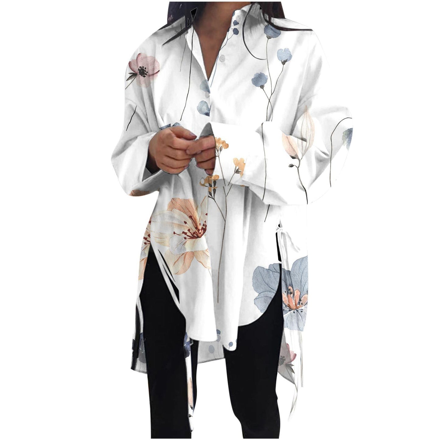 Loose Front Back Long Lace Up Blouses