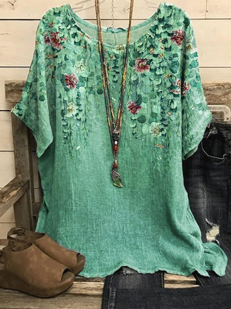 Women's Casual Loose Fashion Sleeve Elements Printed Blouses