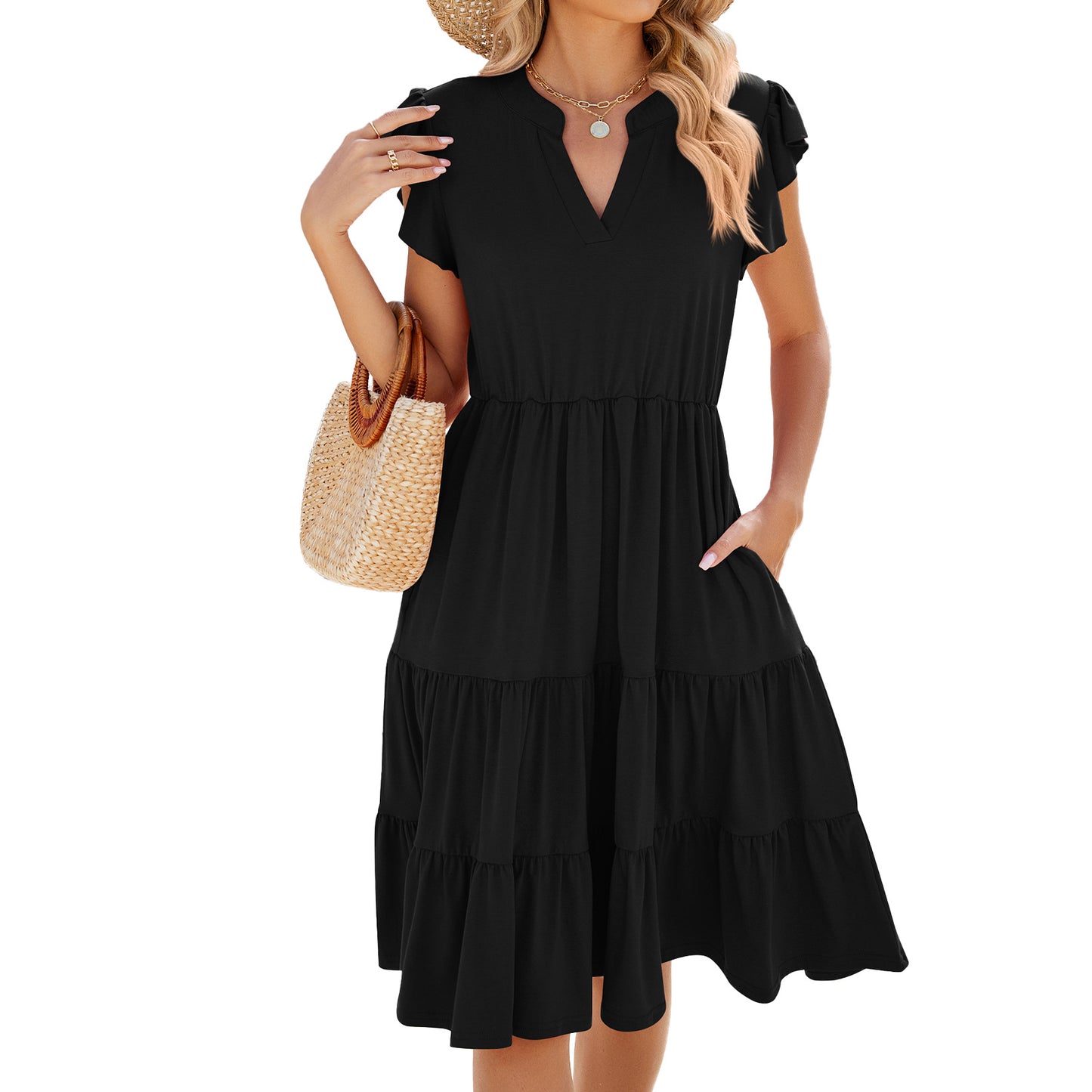 Solid Color Loose Sleeve Stitching Dress Shorts