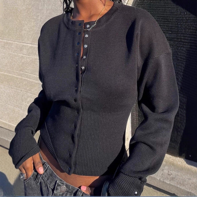 Women's High Waist Round Neck Single-breasted Sweaters
