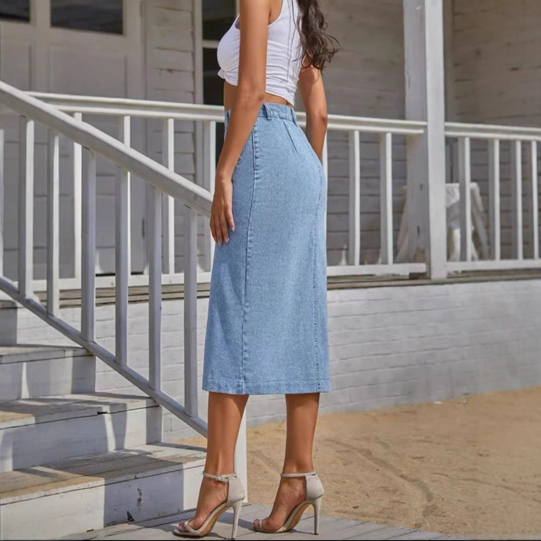 Women's High Waist Wash Fashion Denim Split Skirts