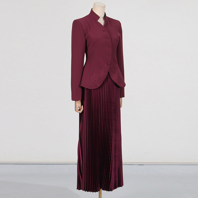 Women's Three-dimensional Embroidery Design High Waist Pleated Suits