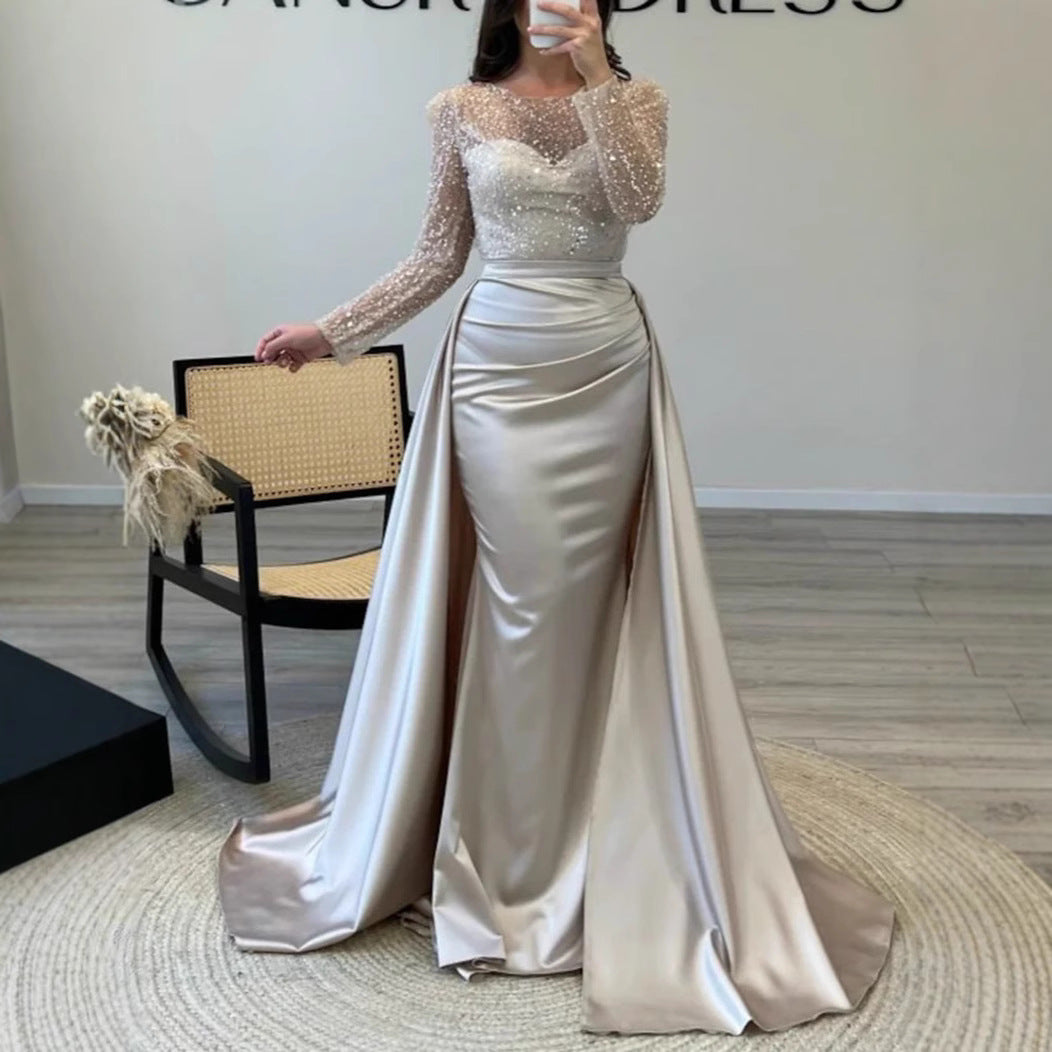 Women's Long-sleeved Elegant Host Temperament Queen Sequined Dresses