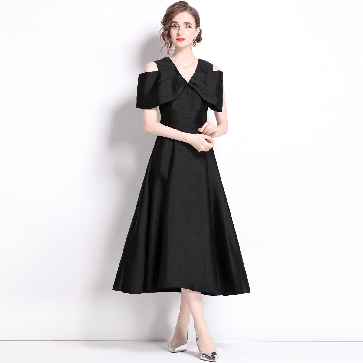 Pure Color Slimming Satin Mid-length Slim Dresses