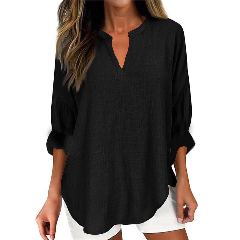 Women's Cotton Linen Pure Large Shirt Blouses
