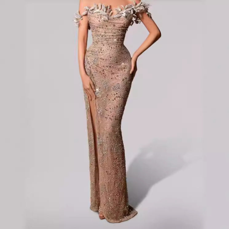 Women's Fashion Dress Strapless Long Type Slit Dresses