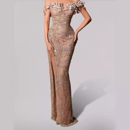 Women's Fashion Dress Strapless Long Type Slit Dresses