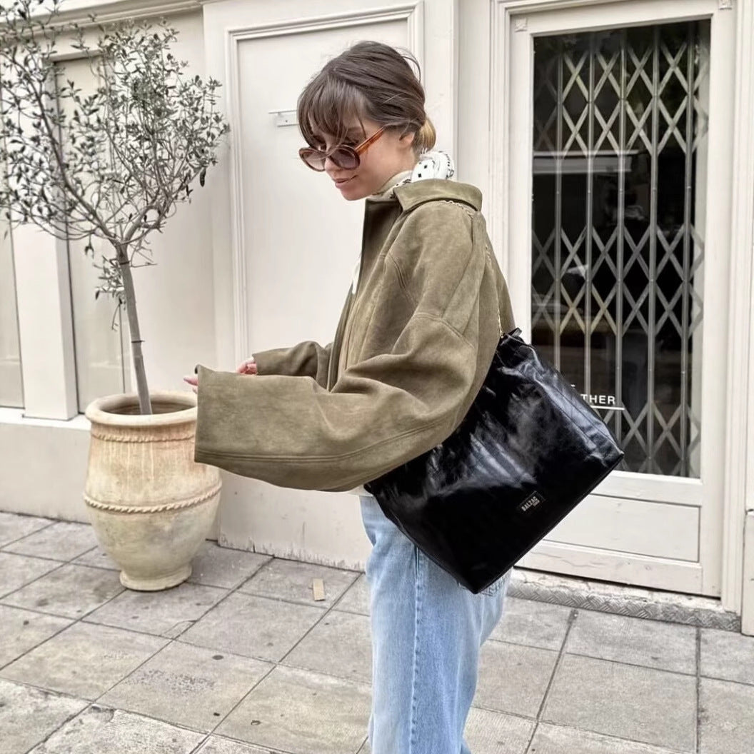 Women's Colors Leisure Suede Texture Lapel Bomber Jackets