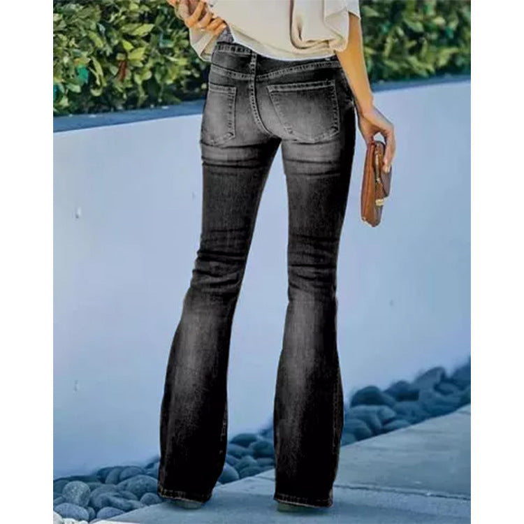 Women's Fashion Retro High Waist Washed Jeans