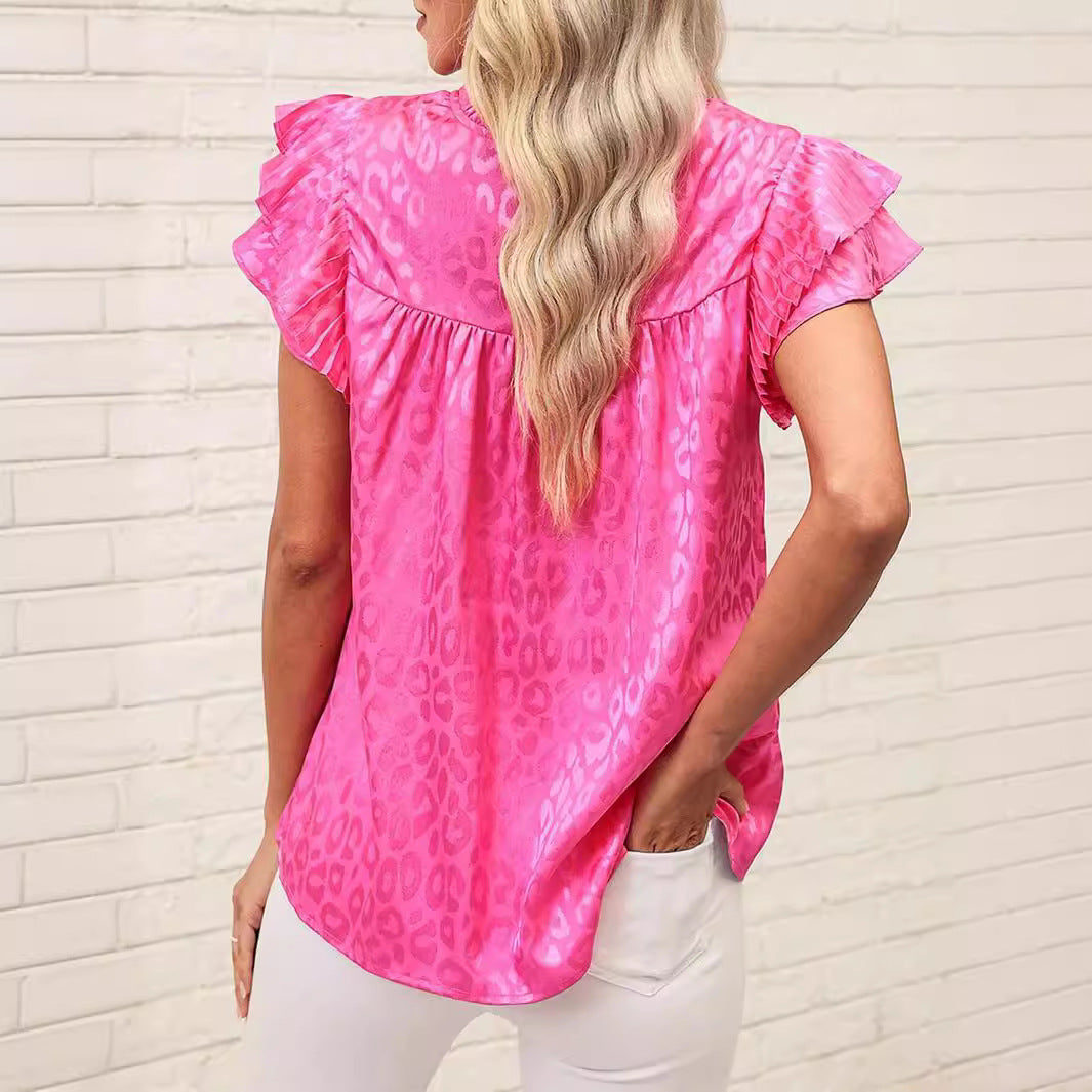 Women's Summer Fashion Printed Ruffle Sleeve Fluted Blouses