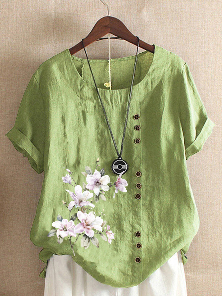 Women's Autumn Retro Cotton Linen Printed Loose Casual Shorts