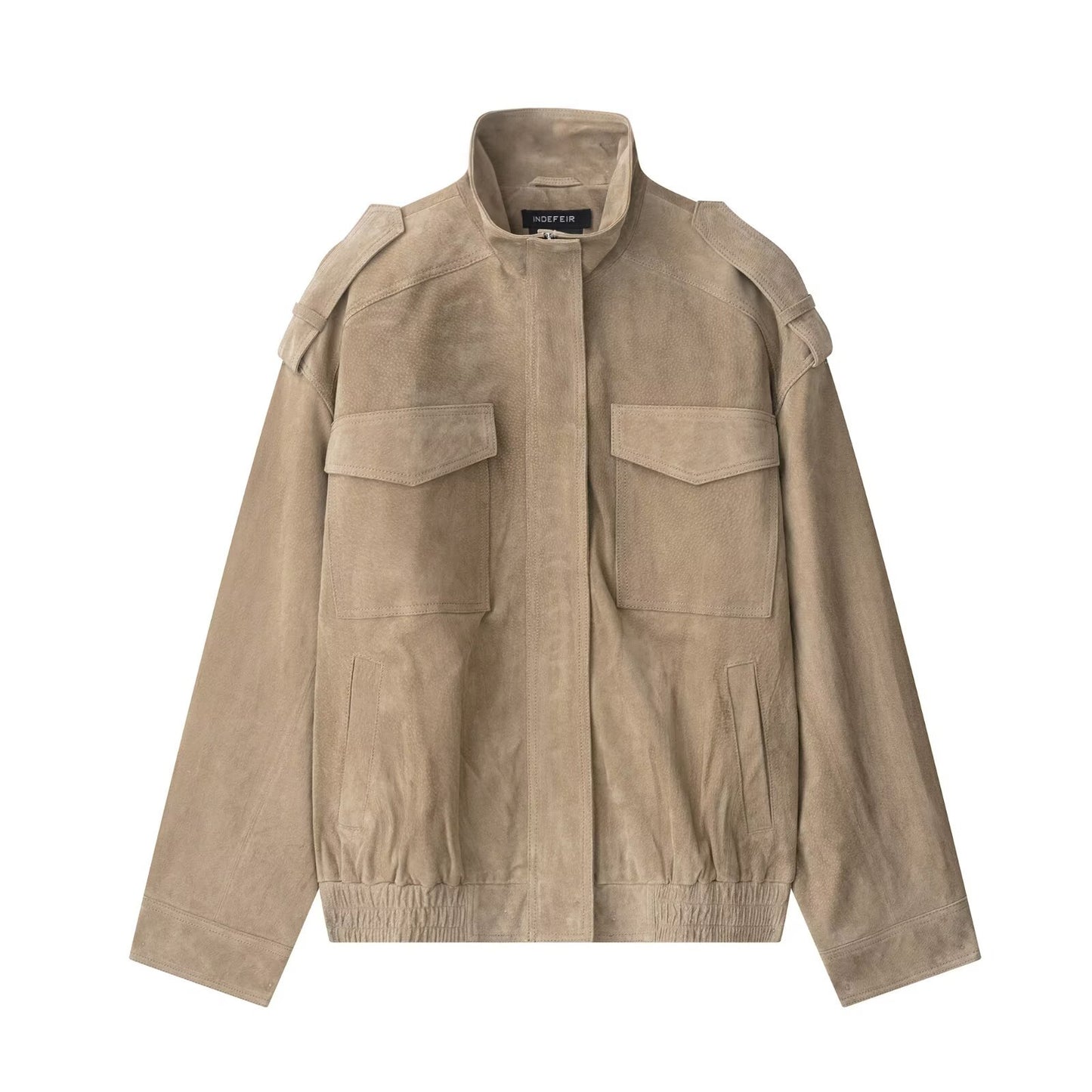 Women's Autumn Tooling Style Suede Effect Stand Jackets