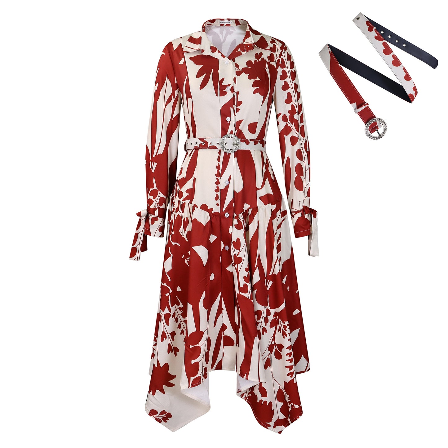 Women's Fashion Temperament Printed Lapel Long Sleeve Dress