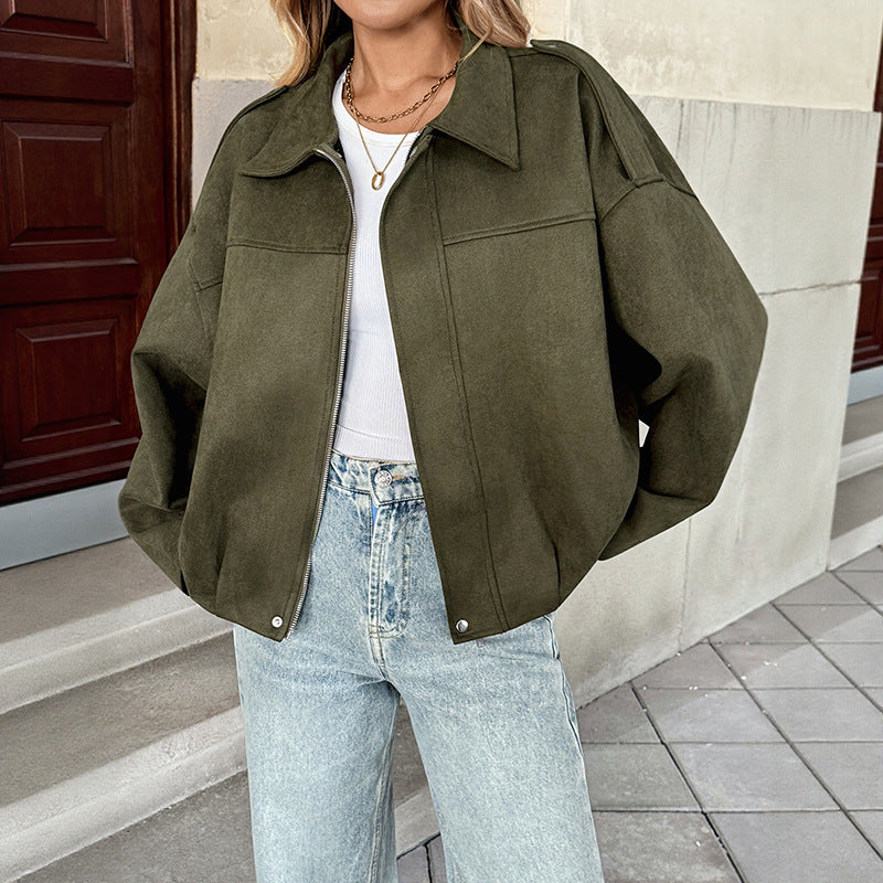 Women's Lapel Faux Deerskin Veet Pilot Casual Coats