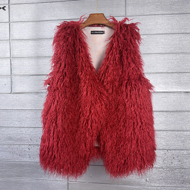 Women's Winter Mid-length Imitated Tibet Sheep Fur Coats