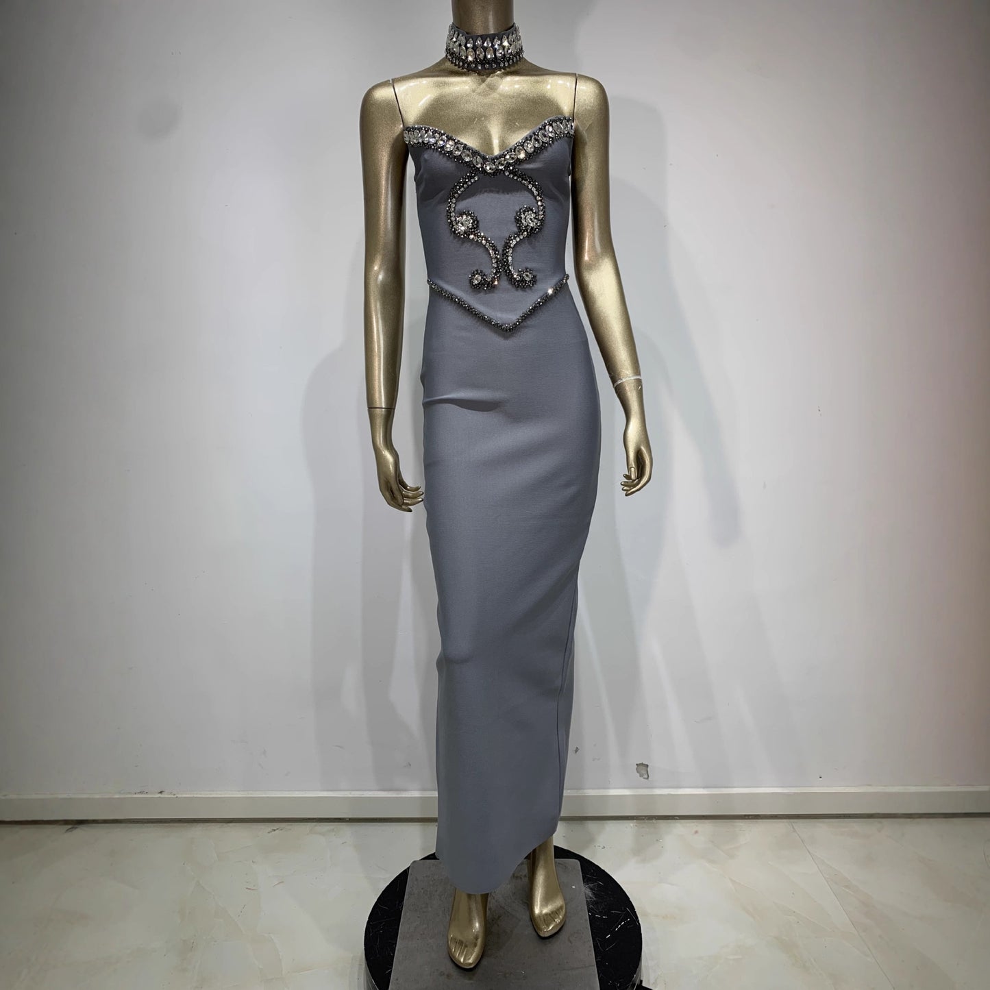 Pattern Strapless Long Type With Collar Dresses