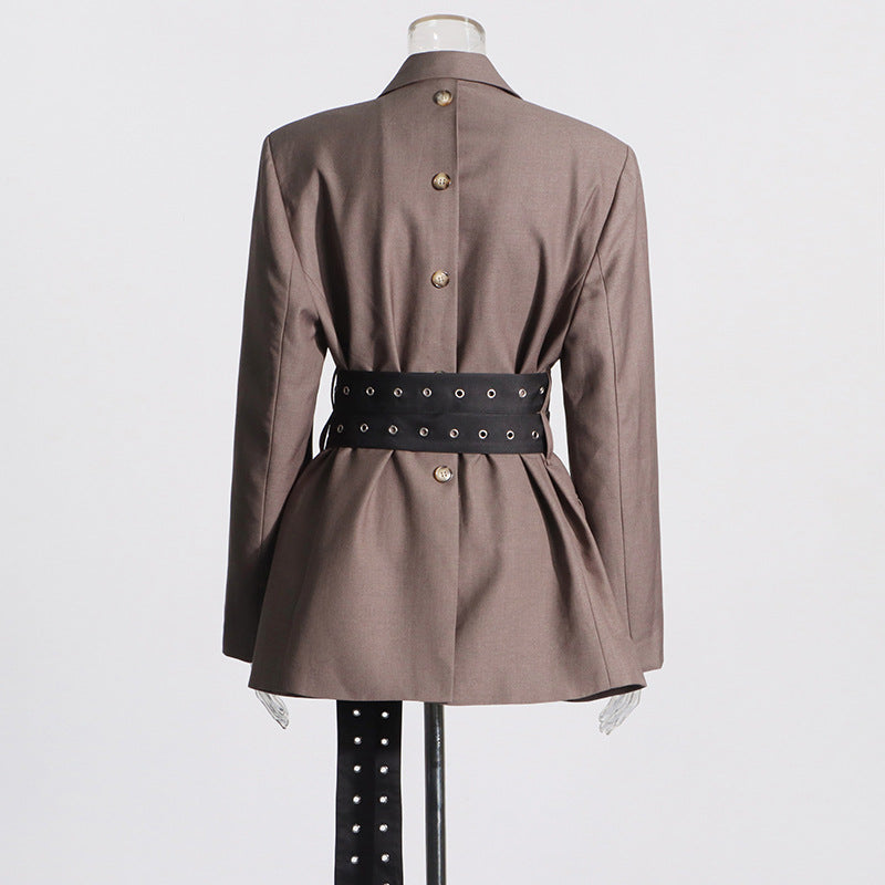 Women's Australian Show Unique Design Stitching Tied Waist Blazers