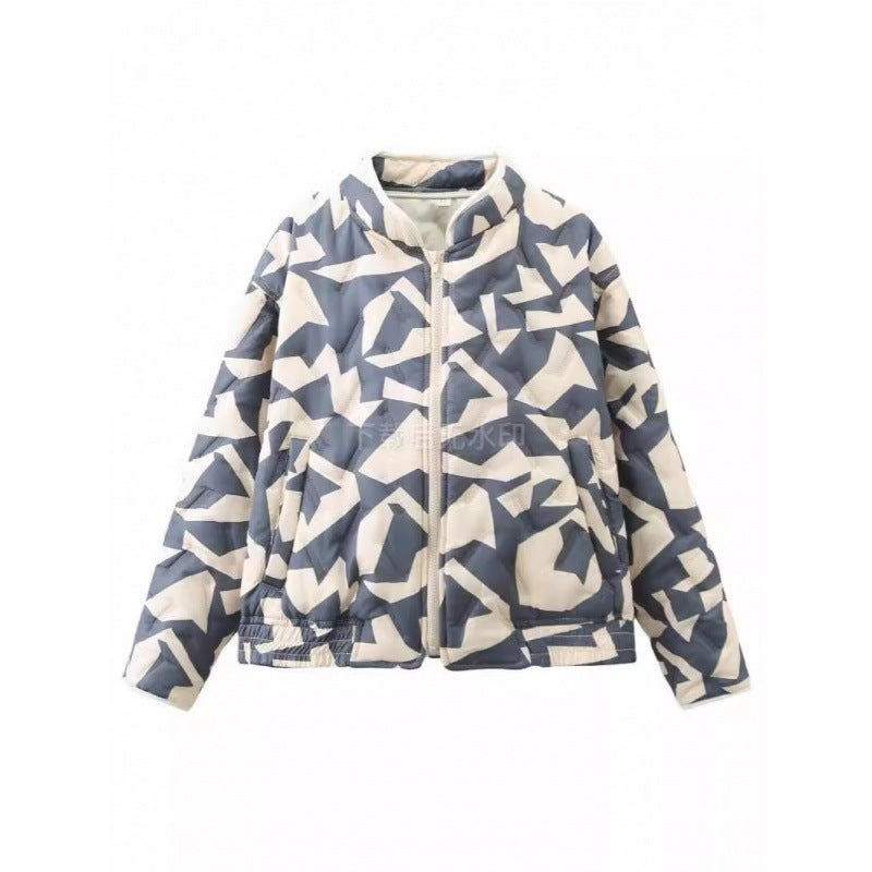 Women's Quilted Printed Zipper Loose Embossed Cotton Coats