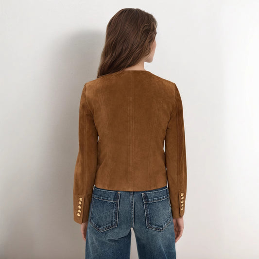 Fashionable Classic Metal Single-breasted Suede Air Coats