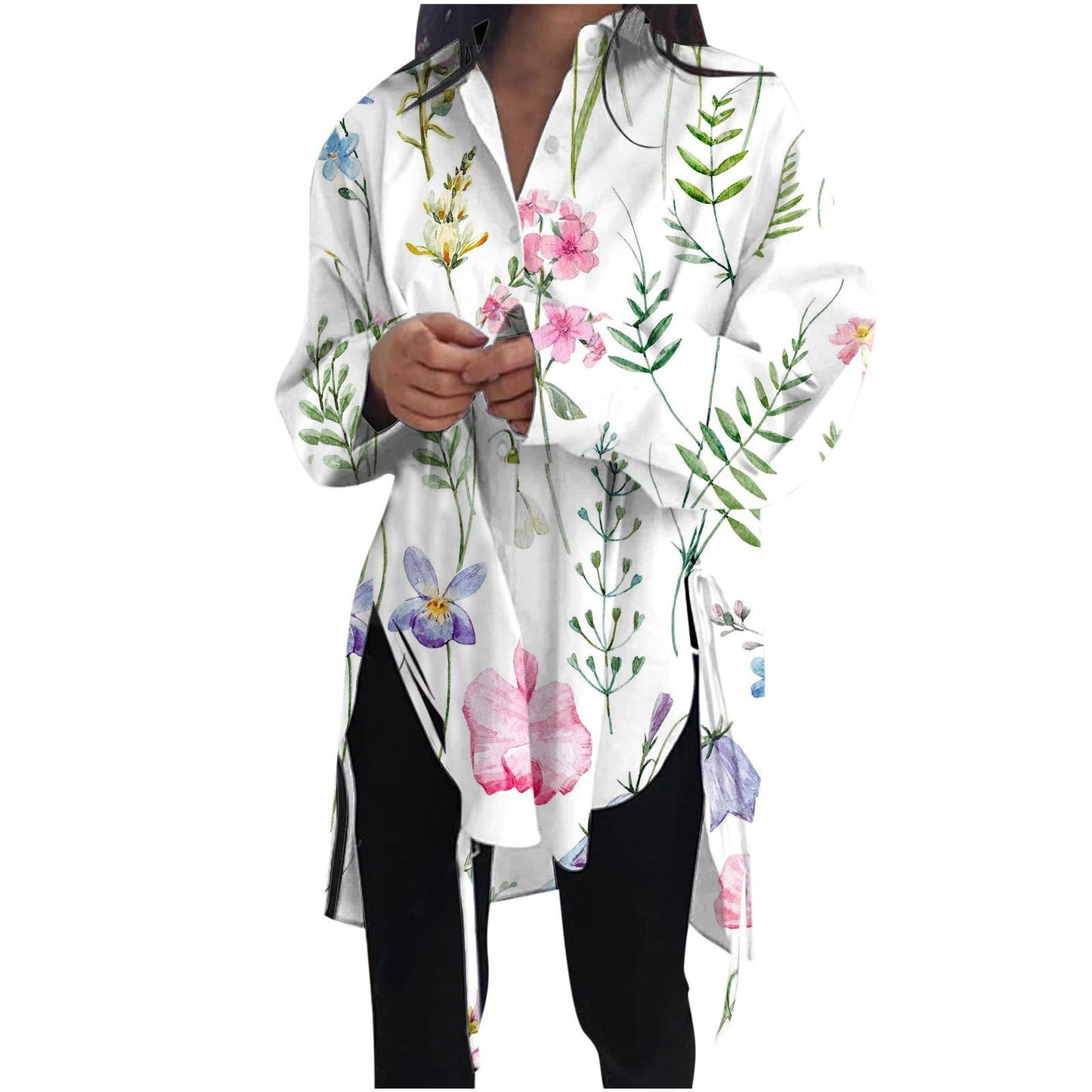 Loose Front Back Long Lace Up Blouses